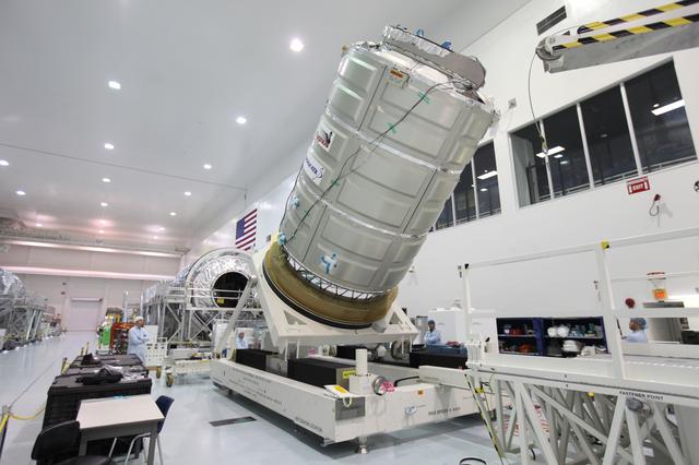 NASA image: OA-7 Cargo Module Rotate to Vertical