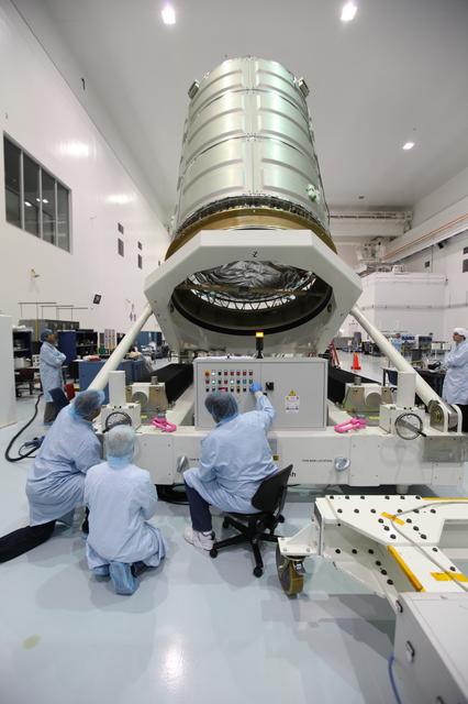 NASA image: OA-7 Cargo Module Rotate to Vertical