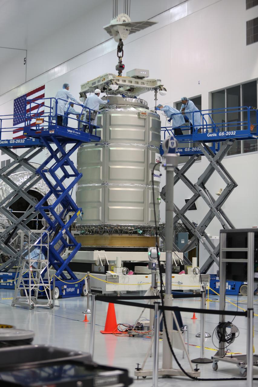 In the Space Station Processing Facility at NASA's Kennedy Space Center in Florida, technicians and engineers prepare a Cygnus spacecraft's pressurized cargo module for mating to its service module. Cygnus is being prepared to deliver thousands of pounds of supplies, equipment and scientific research materials on the Orbital ATK CRS-7 mission to the International Space Station. Scheduled to launch on March 19, 2017, the commercial resupply services mission will lift off atop a United Launch Alliance Atlas V rocket from Space launch Complex 41 at Cape Canaveral Air Force Station.