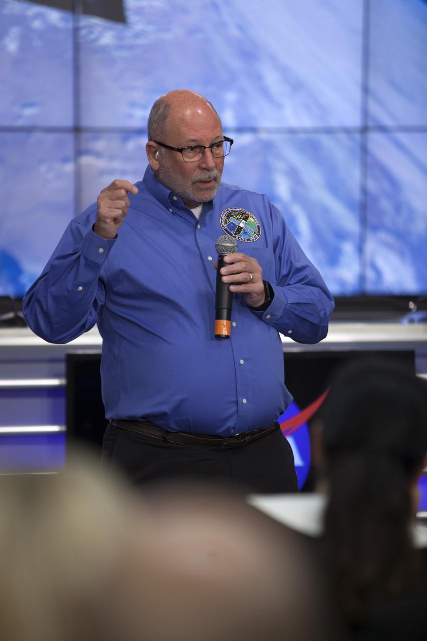 Mike Cisewski, Stratospheric Aerosol and Gas Experiment (SAGE) III Project manager at NASA’s Langley Research Center in Hampton, Virginia, speaks to members of social media in the Kennedy Space Center’s Press Site auditorium. The briefing focused on instruments to be delivered to the International Space Station on the SpaceX CRS-10 mission. Cisewski explained that the SAGE III is designed to study ozone in the atmosphere. A Dragon spacecraft is scheduled to be launched from Kennedy’s Launch Complex 39A on Feb. 18 atop a SpaceX Falcon 9 rocket on the company's 10th Commercial Resupply Services mission to the space station.