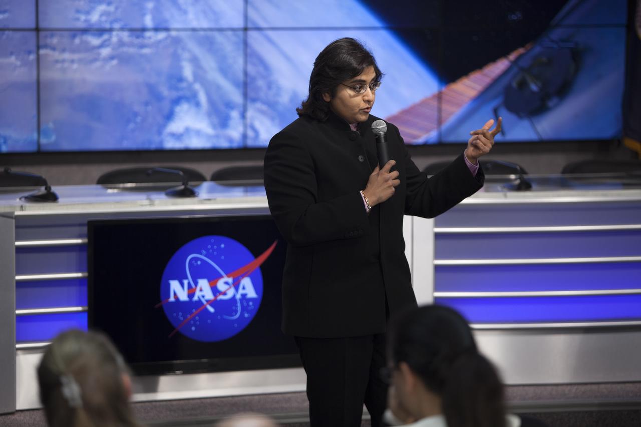 Dr. Anita Goel, chairman and scientific director of Nanobiosym in Cambridge, Massachusetts, speaks to members of social media in the Kennedy Space Center’s Press Site auditorium. The briefing focused on research in the field of nanobiophysics planned for the International Space Station following the arrival of a Dragon spacecraft. The Dragon is scheduled to be launched from Kennedy’s Launch Complex 39A on Feb. 18 atop a SpaceX Falcon 9 rocket on the company's 10th Commercial Resupply Services mission to the space station.