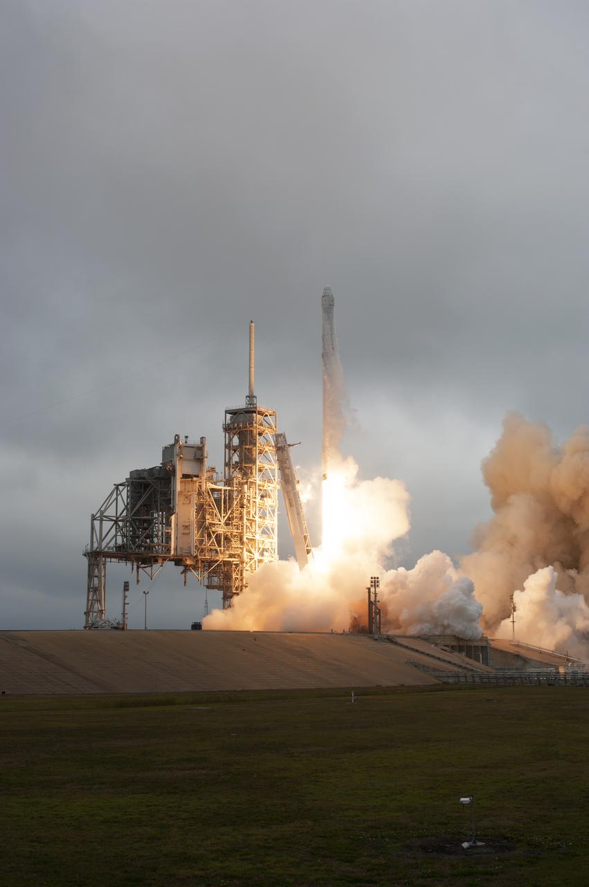 A SpaceX Falcon 9 rocket lifts off from Launch Complex 39A at NASA's Kenney Space Center in Florida. This is the company's 10th commercial resupply services mission to the International Space Station. Liftoff was at 9:39 a.m. EST from the historic launch site now operated by SpaceX under a property agreement with NASA. The Dragon spacecraft will deliver about 5,500 pounds of supplies to the space station, including the Stratospheric Aerosol and Gas Experiment (SAGE) III instrument to further study ozone in the atmosphere.