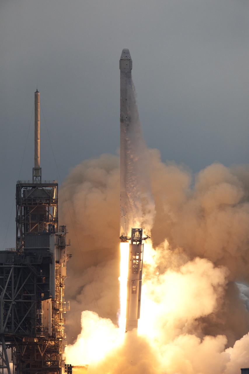 A SpaceX Falcon 9 rocket lifts off from Launch Complex 39A at NASA's Kenney Space Center in Florida. This is the company's 10th commercial resupply services mission to the International Space Station. Liftoff was at 9:39 a.m. EST from the historic launch site now operated by SpaceX under a property agreement with NASA. The Dragon spacecraft will deliver about 5,500 pounds of supplies to the space station, including the Stratospheric Aerosol and Gas Experiment (SAGE) III instrument to further study ozone in the atmosphere.