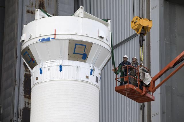 NASA image: OA-7 Atlas V Centaur Stage Lift and Mate to Booster