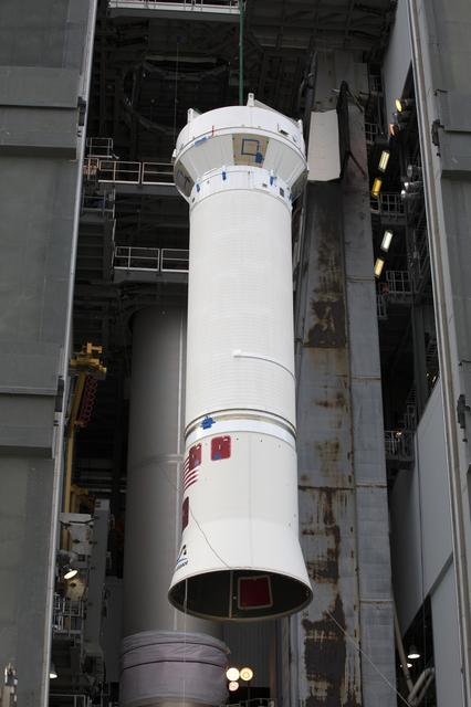 NASA image: OA-7 Atlas V Centaur Stage Lift and Mate to Booster