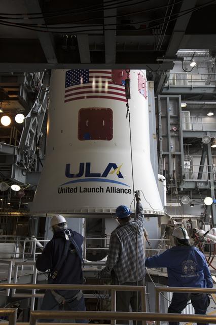 NASA image: OA-7 Atlas V Centaur Stage Lift and Mate to Booster