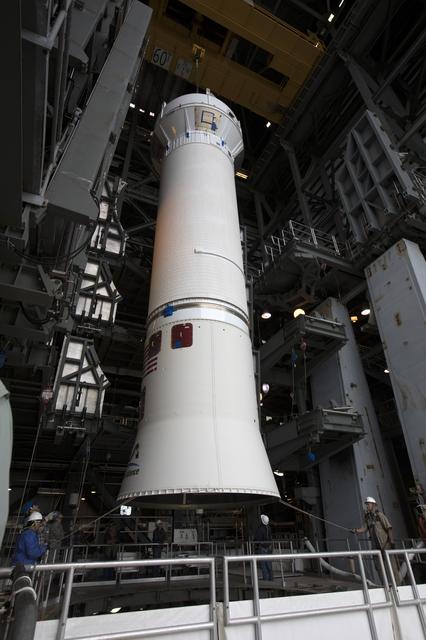 NASA image: OA-7 Atlas V Centaur Stage Lift and Mate to Booster