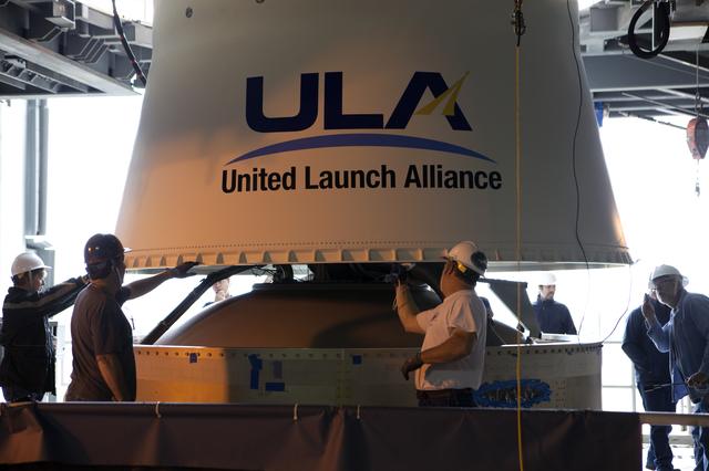 NASA image: OA-7 Atlas V Centaur Stage Lift and Mate to Booster