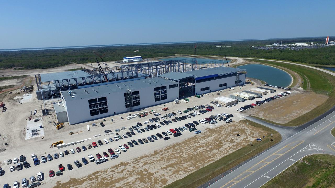 Construction is progressing on Blue Origin's 750,000-square-foot facility being built at Exploration Park on NASA Kennedy Space Center property in Florida. Blue Origin will use the factory to manufacture its two-stage super-heavy-lift New Glenn launch vehicle and launch the vehicles from Space Launch Complex 46 at Cape Canaveral Air Force Station.