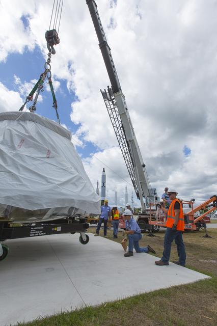 NASA image: EFT-1 Crew Module move to KSC Visitor Complex for exhibit displa