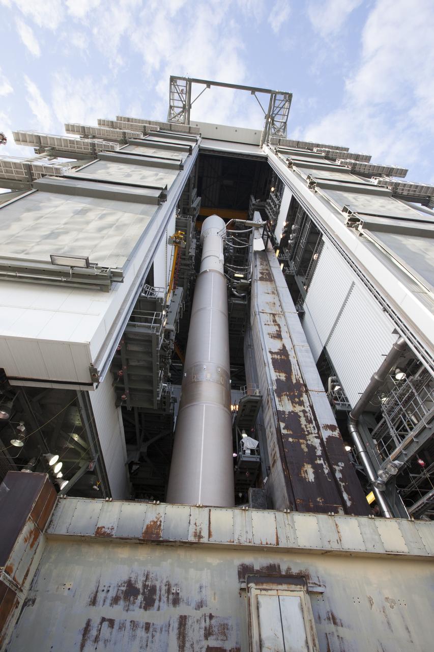 A United Launch Alliance Atlas V rocket, with the Orbital ATK Cygnus pressurized cargo module, begins to exit the Vertical Integration Facility at Space Launch Complex 41 at Cape Canaveral Air Force Station in Florida. Orbital ATK's seventh commercial resupply services mission, CRS-7, is scheduled to launch to the International Space Station on April 18, 2017. Cygnus will deliver 7,600 pounds of supplies, equipment and scientific research materials to the space station. Liftoff is scheduled for 11:11 a.m. EDT.