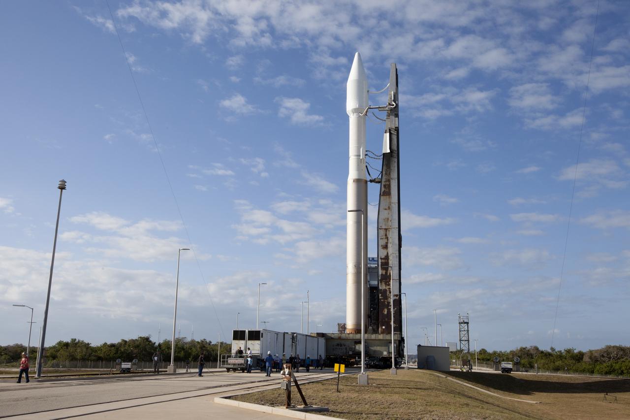 A United Launch Alliance Atlas V rocket, with the Orbital ATK Cygnus pressurized cargo module, is transported along the road to the pad at Space Launch Complex 41 at Cape Canaveral Air Force Station in Florida. Orbital ATK's seventh commercial resupply services mission, CRS-7, is scheduled to launch to the International Space Station on April 18, 2017. Cygnus will deliver 7,600 pounds of supplies, equipment and scientific research materials to the space station. Liftoff is scheduled for 11:11 a.m. EDT.