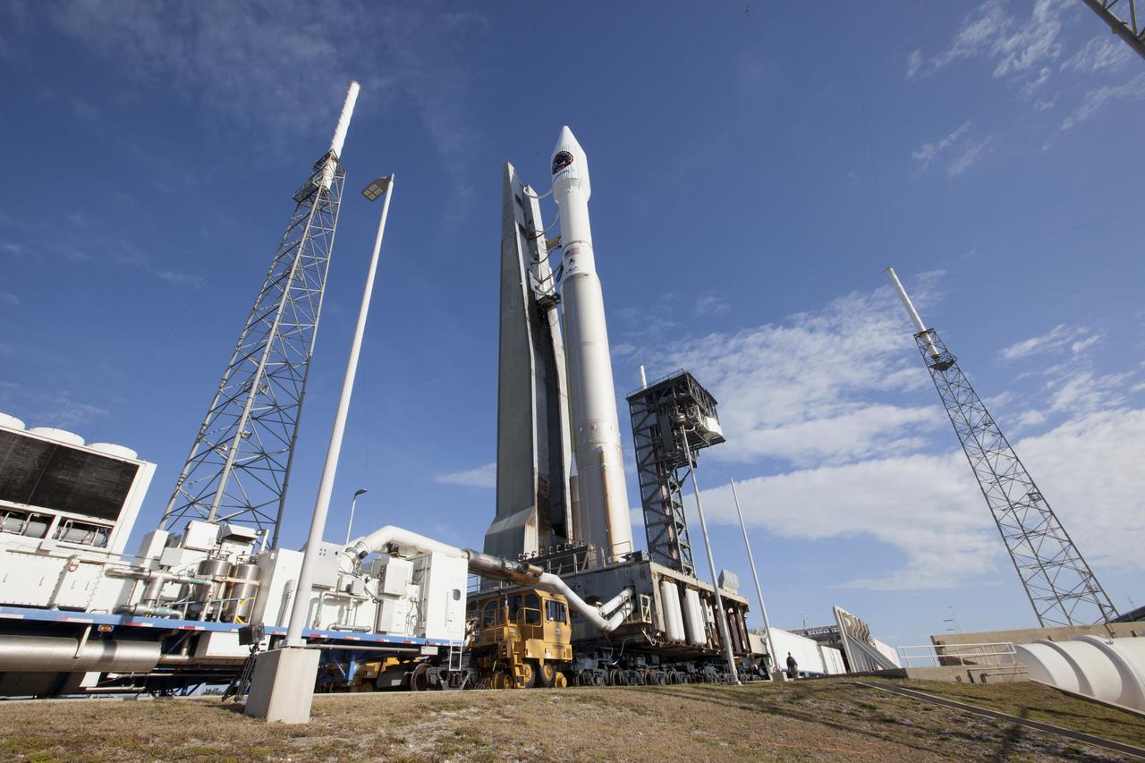 A United Launch Alliance Atlas V rocket, with the Orbital ATK Cygnus pressurized cargo module, is transported along the road to the pad at Space Launch Complex 41 at Cape Canaveral Air Force Station in Florida. Orbital ATK's seventh commercial resupply services mission, CRS-7, is scheduled to launch to the International Space Station on April 18, 2017. Cygnus will deliver 7,600 pounds of supplies, equipment and scientific research materials to the space station. Liftoff is scheduled for 11:11 a.m. EDT.