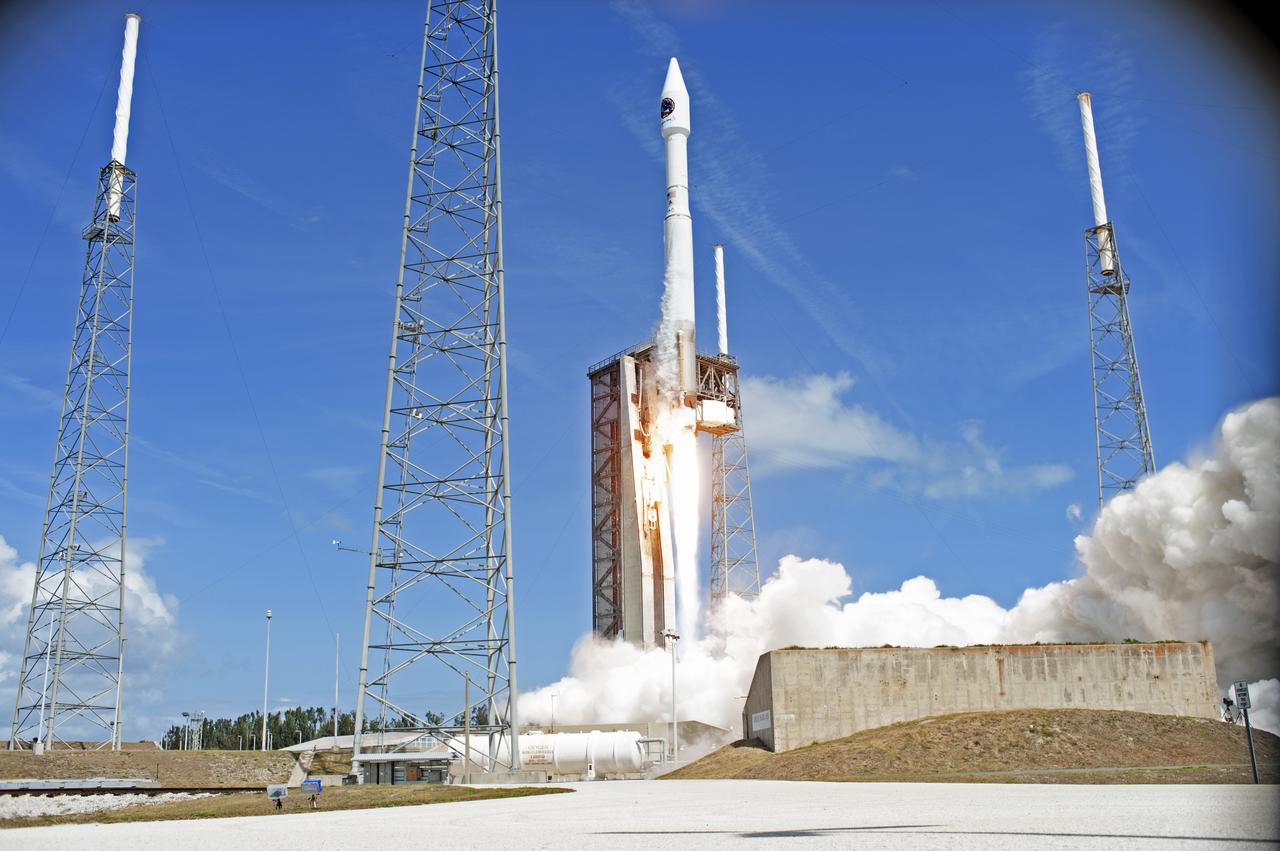 The Orbital ATK Cygnus pressurized cargo module is carried atop the United Launch Alliance Atlas V rocket from Space Launch Complex 41 at Cape Canaveral Air Force Station in Florida. Orbital ATK's seventh commercial resupply services mission, CRS-7, will deliver 7,600 pounds of supplies, equipment and scientific research materials to the International Space Station. Liftoff was at 11:11 a.m. EDT.  