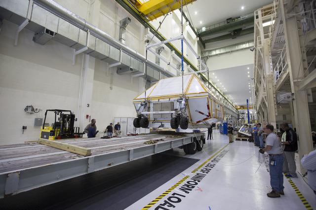 NASA image: Orion EM-1 Crew Module Structural Test Article Prepped for Trans