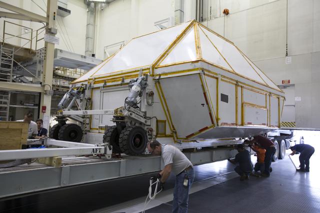 NASA image: Orion EM-1 Crew Module Structural Test Article Prepped for Trans
