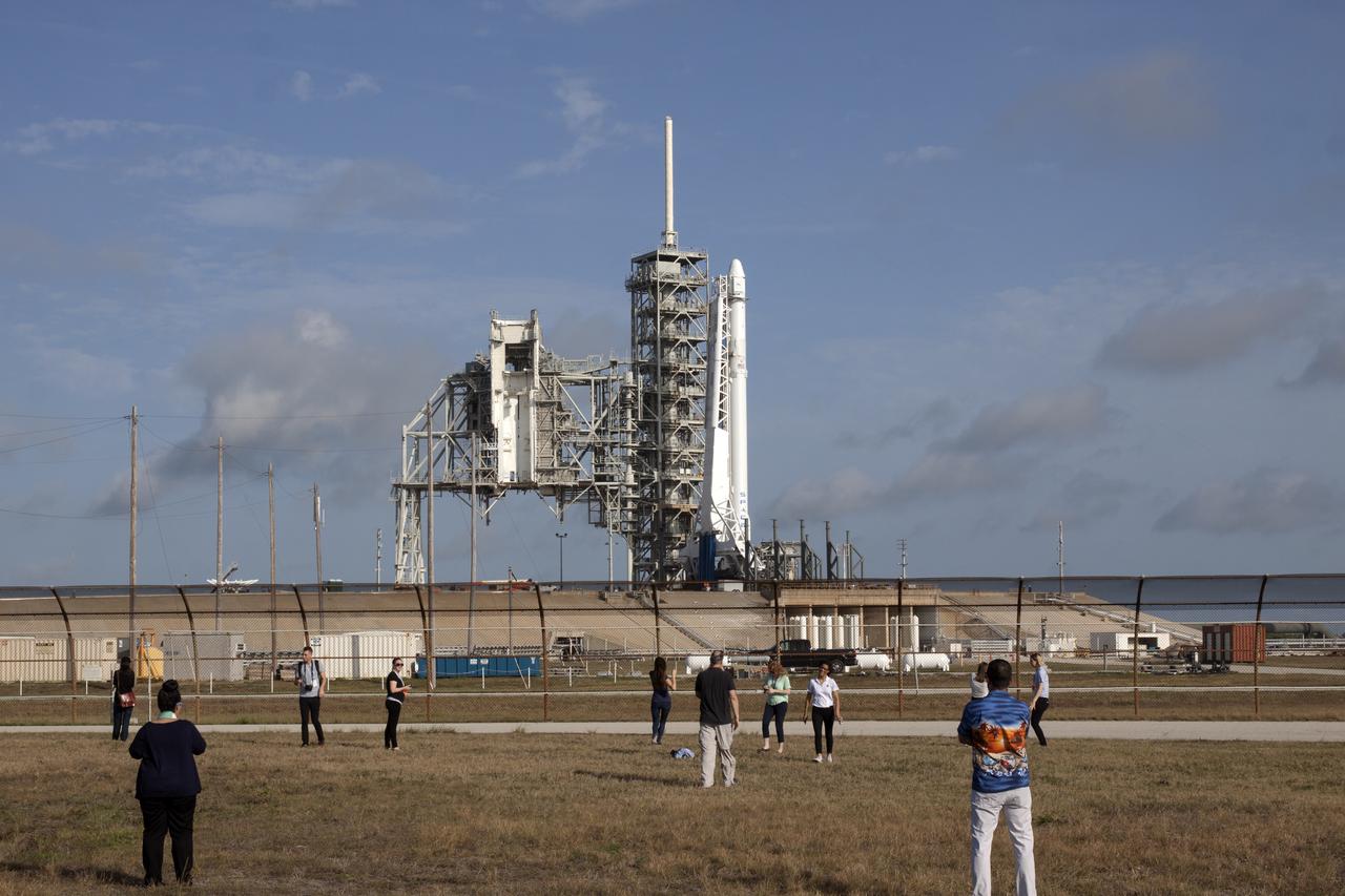 As a Falcon 9 rocket stands ready for liftoff at the Kennedy Space Center's Launch Complex 39A. The rocket will boost a Dragon resupply spacecraft to the International Space Station. Liftoff is scheduled for 5:55 p.m. EDT. On its 11th commercial resupply services mission to the space station, Dragon will bring up 6,000 pounds of supplies, such as the Neutron star Interior Composition Explorer, or NICER, instrument to study the extraordinary physics of neutron stars. 