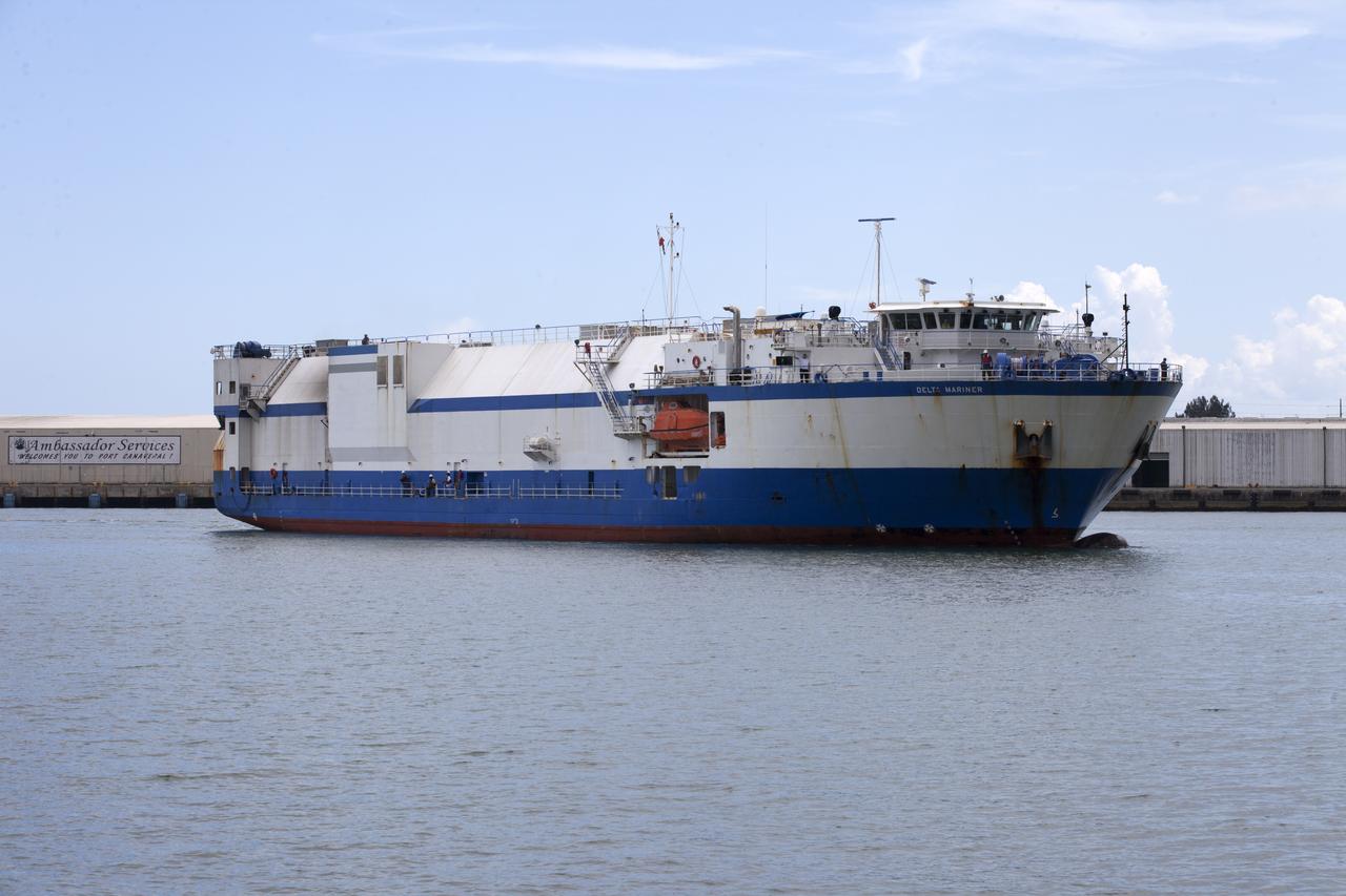 The United Launch Alliance (ULA) Mariner arrives at Port Canaveral in Florida carrying an Atlas V rocket booster bound for nearby Cape Canaveral Air Force Station. The rocket is scheduled to launch the Tracking and Data Relay Satellite, TDRS-M. It will be the latest spacecraft destined for the agency's constellation of communications satellites that allows nearly continuous contact with orbiting spacecraft ranging from the International Space Station and Hubble Space Telescope to the array of scientific observatories. Liftoff atop the ULA Atlas V rocket is scheduled to take place from Cape Canaveral's Space Launch Complex 41 on Aug. 3, 2017 at 9:02 a.m. EDT.
