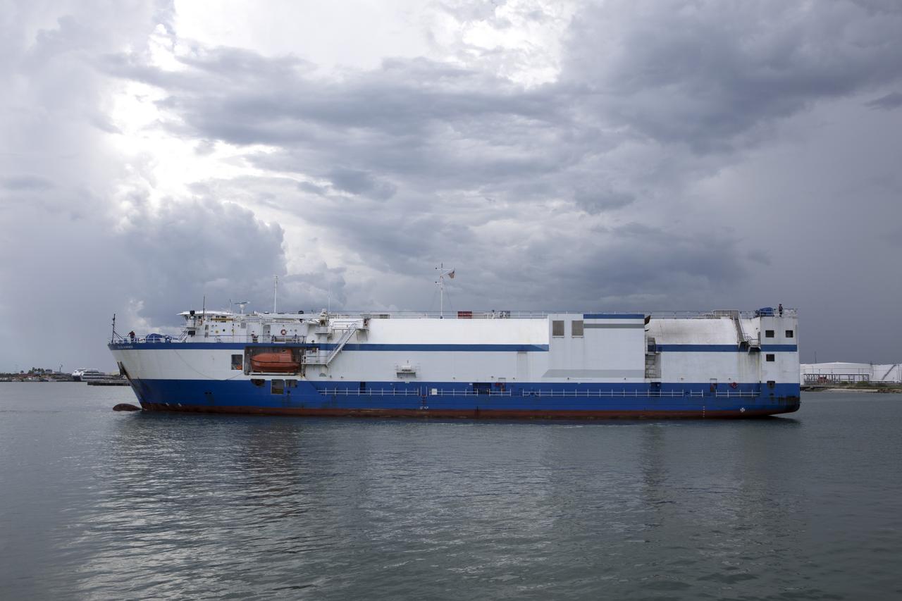 The United Launch Alliance (ULA) Mariner arrives at Port Canaveral in Florida carrying an Atlas V rocket booster bound for nearby Cape Canaveral Air Force Station. The rocket is scheduled to launch the Tracking and Data Relay Satellite, TDRS-M. It will be the latest spacecraft destined for the agency's constellation of communications satellites that allows nearly continuous contact with orbiting spacecraft ranging from the International Space Station and Hubble Space Telescope to the array of scientific observatories. Liftoff atop the ULA Atlas V rocket is scheduled to take place from Cape Canaveral's Space Launch Complex 41 on Aug. 3, 2017 at 9:02 a.m. EDT.