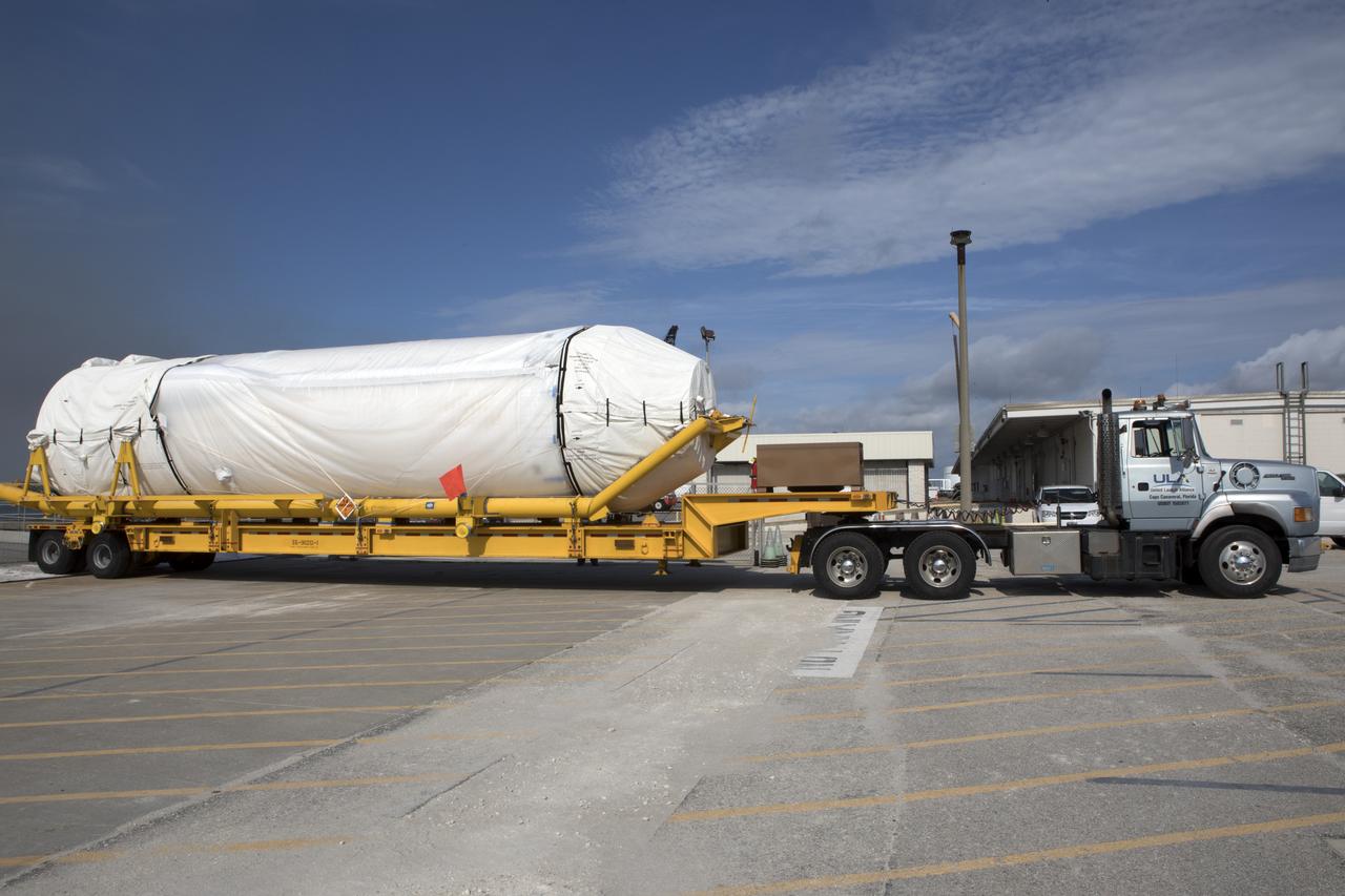 At Port Canaveral in Florida, a United Launch Alliance Centaur uppoer stage is transported from the company's Mariner ship to the Atlas Spaceflight Operations Center at Cape Canaveral Air Force Station. The rocket is scheduled to launch the Tracking and Data Relay Satellite, TDRS-M. It will be the latest spacecraft destined for the agency's constellation of communications satellites that allows nearly continuous contact with orbiting spacecraft ranging from the International Space Station and Hubble Space Telescope to the array of scientific observatories. Liftoff atop the ULA Atlas V rocket is scheduled to take place from Cape Canaveral's Space Launch Complex 41 on Aug. 3, 2017 at 9:02 a.m. EDT.