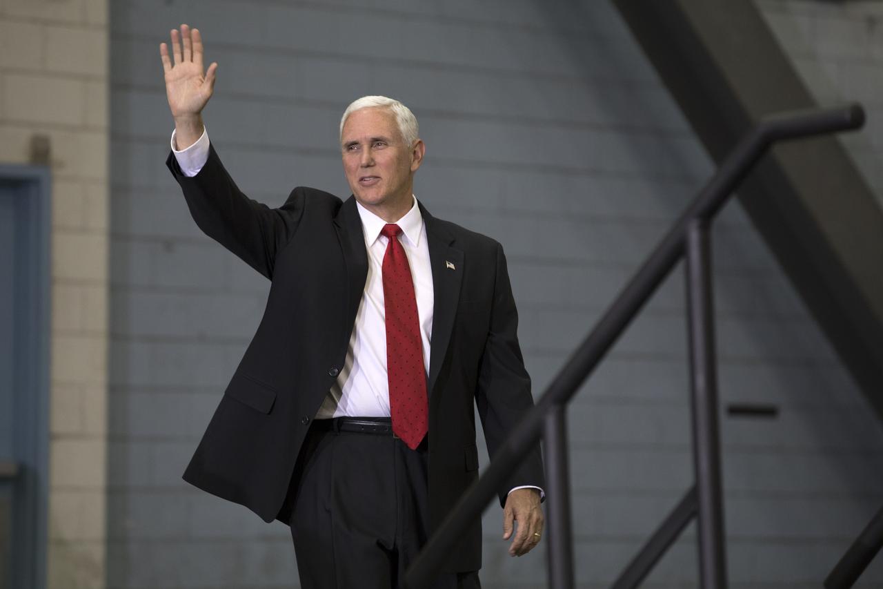 Vice President Mike Pence arrives at the Vehicle Assembly Building at NASA's Kennedy Space Center in Florida. During his visit, Pence spoke inside the iconic building, where he thanked employees for advancing American leadership in space. The Vice President also toured several facilities highlighting the public-private partnerships at Kennedy, as both NASA and commercial companies prepare to launch American astronauts from the multi-user spaceport.