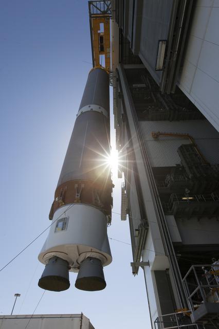 NASA image: TDRS-M Atlas V First Stage Booster Lift to Vertical on Stand (LV