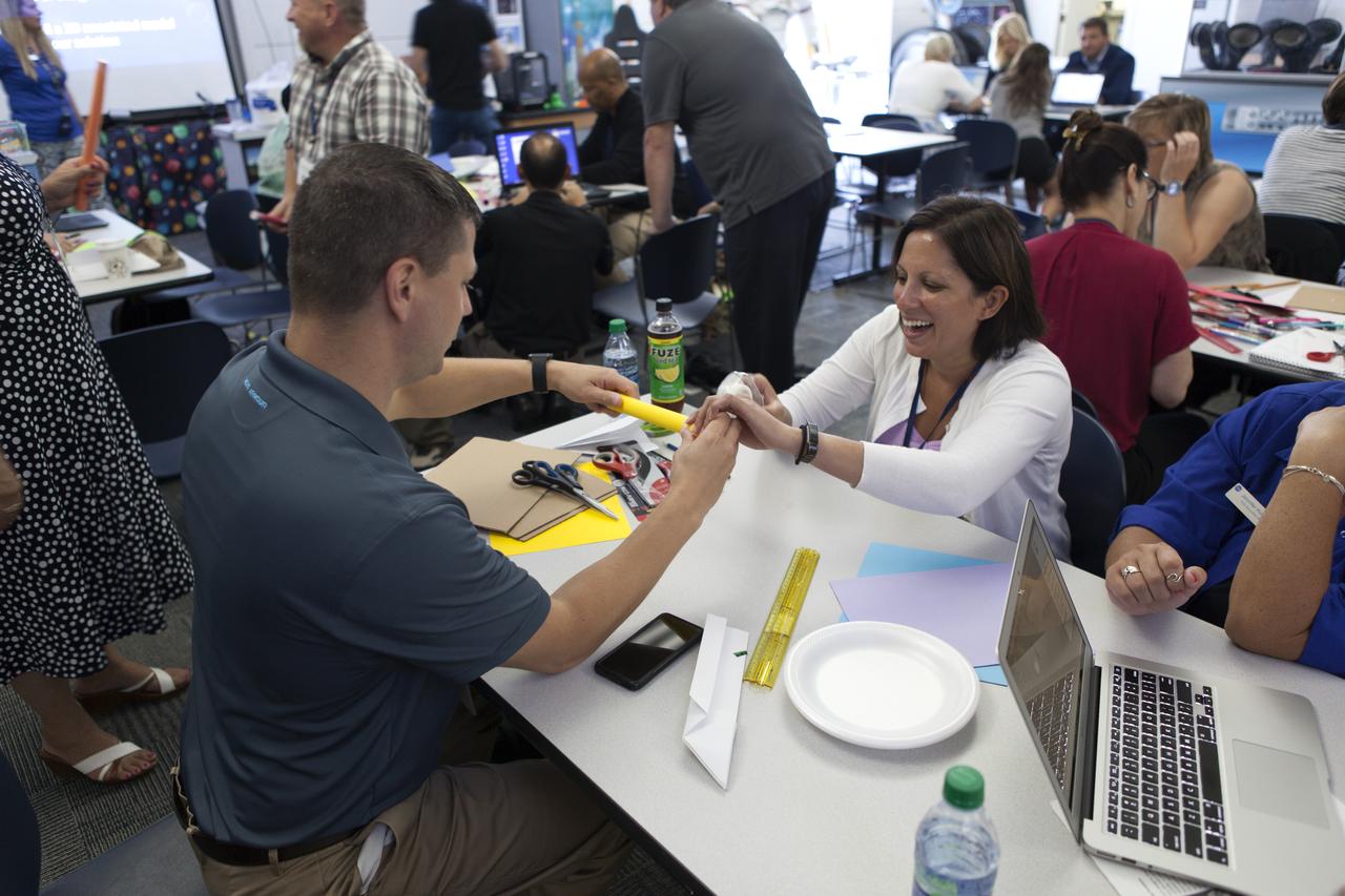 Teachers participate in the Rocketry Engineering Design Challenge during the 2017 GE Foundation High School STEM Integration Conference at the Center for Space Education at NASA's Kennedy Space Center. High school teachers from across the country took part in the week-long conference, which is designed to explore effective ways for teachers, schools and districts from across the country to integrate STEM throughout the curriculum. The conference is a partnership between GE Foundation and the National Science Teachers Association.