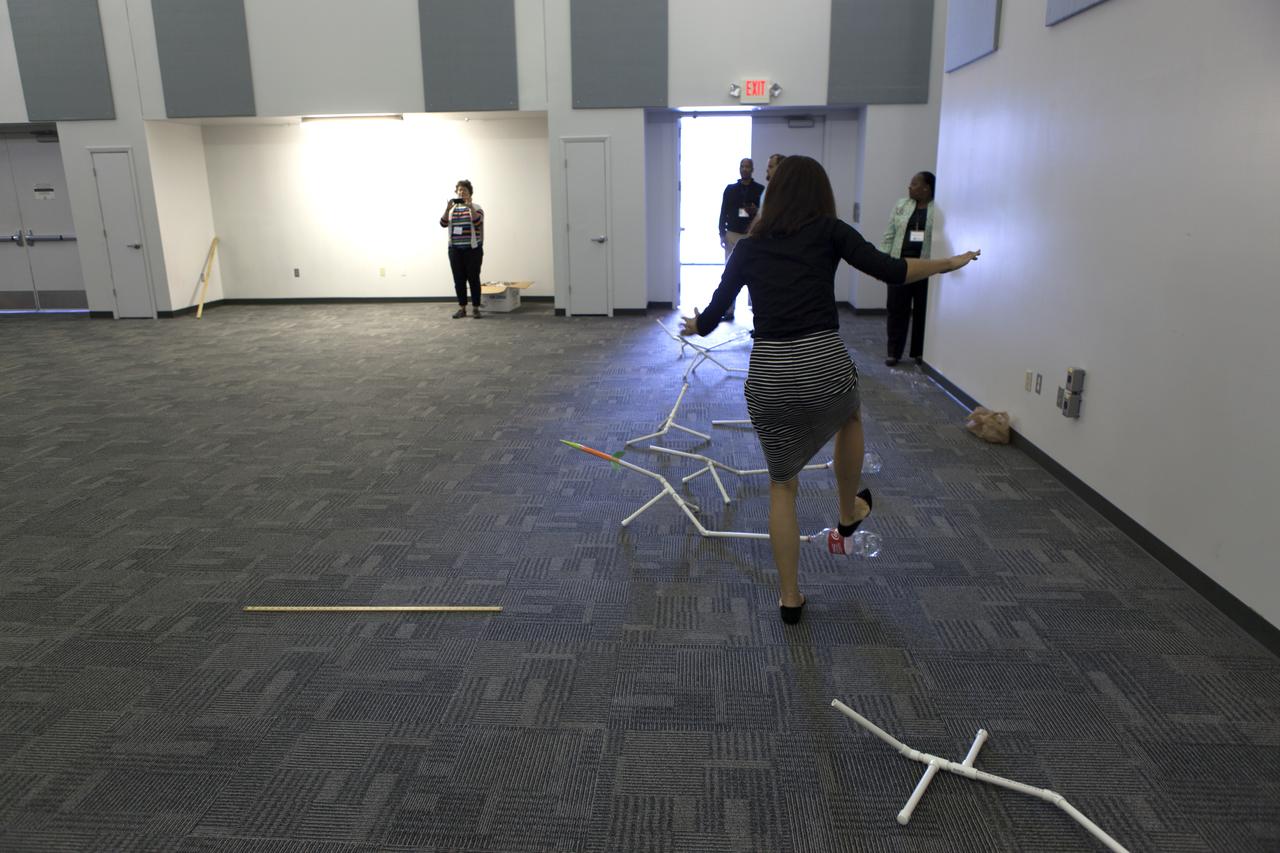 Teachers prepare to demonstrate the projects they built for the Rocketry Engineering Design Challenge during the 2017 GE Foundation High School STEM Integration Conference at the Center for Space Education at NASA's Kennedy Space Center. High school teachers from across the country took part in the week-long conference, which is designed to explore effective ways for teachers, schools and districts from across the country to integrate STEM throughout the curriculum. The conference is a partnership between GE Foundation and the National Science Teachers Association.