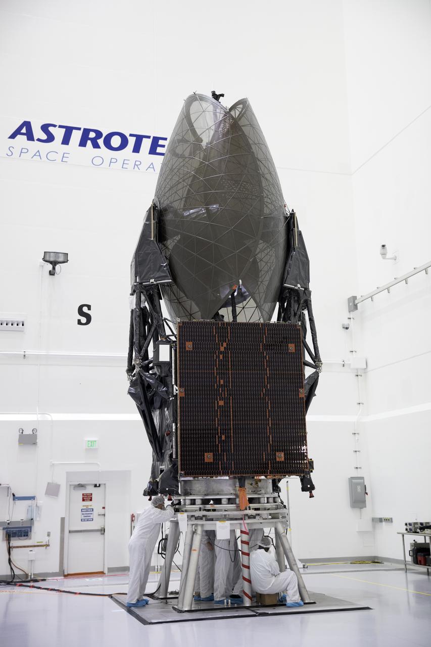 Inside the Astrotech facility in Titusville, Florida, NASA's Tracking and Data Relay Satellite, TDRS-M, is undergoing final checkouts prior to encapsulation in its payload fairing. TDRS-M is the latest spacecraft destined for the agency's constellation of communications satellites that allows nearly continuous contact with orbiting spacecraft ranging from the International Space Station and Hubble Space Telescope to the array of scientific observatories. Liftoff atop a United Launch Alliance Atlas V rocket is scheduled to take place from Space Launch Complex 41 at Cape Canaveral Air Force Station at 9:02 a.m. EDT Aug. 3, 2017.