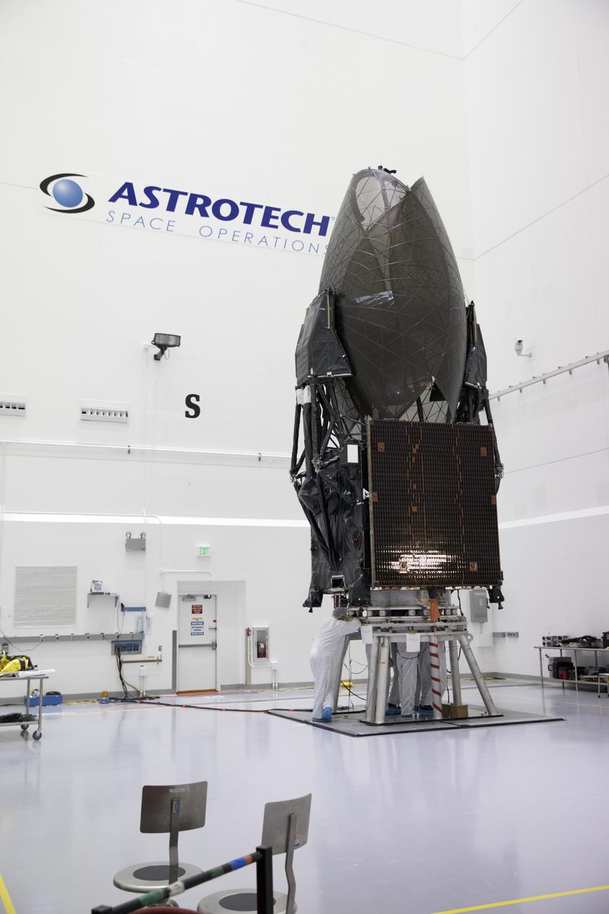 Inside the Astrotech facility in Titusville, Florida, NASA's Tracking and Data Relay Satellite, TDRS-M, is undergoing final checkouts prior to encapsulation in its payload fairing. TDRS-M is the latest spacecraft destined for the agency's constellation of communications satellites that allows nearly continuous contact with orbiting spacecraft ranging from the International Space Station and Hubble Space Telescope to the array of scientific observatories. Liftoff atop a United Launch Alliance Atlas V rocket is scheduled to take place from Space Launch Complex 41 at Cape Canaveral Air Force Station at 9:02 a.m. EDT Aug. 3, 2017.