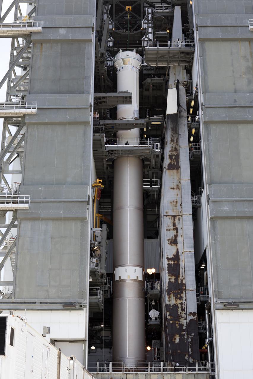At the Vertical Integration Facility at Space Launch Complex 41 at Cape Canaveral Air Force Station in Florida, a United Launch Alliance Centaur upper stage has been mated to an Atlas V booster. The rocket is scheduled to launch the Tracking and Data Relay Satellite, TDRS-M. It will be the latest spacecraft destined for the agency's constellation of communications satellites that allows nearly continuous contact with orbiting spacecraft ranging from the International Space Station and Hubble Space Telescope to the array of scientific observatories. Liftoff atop the ULA Atlas V rocket is scheduled to take place from Cape Canaveral's Space Launch Complex 41 in early August.