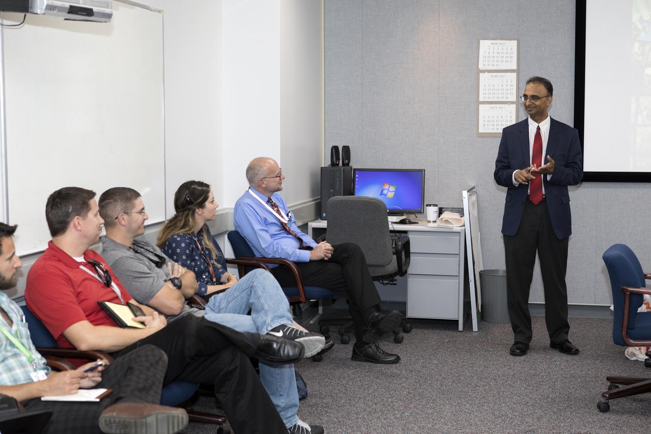Prasun Desai, deputy associate administrator for Management in NASA's Space Technology Mission Directorate, speaks to Exploration Research and Technology managers in the Space Station Processing Facility at the Kennedy Space Center in Florida.