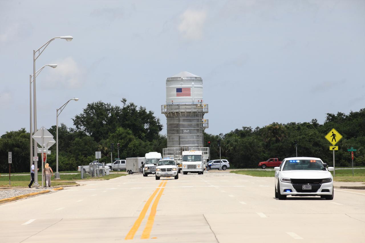 Packed inside its canister, the Interim Cryogenic Propulsion Stage (ICPS) for NASA's Space Launch System (SLS) rocket is being transported to the Space Station Processing Facility at NASA's Kennedy Space Center in Florida. The ICPS is the first integrated piece of flight hardware to arrive for the SLS. It is the in-space stage that is located toward the top of the rocket, between the Launch Vehicle Stage Adapter and the Orion Spacecraft Adapter. It will provide some of the in-space propulsion during Orion's first flight test atop the SLS on Exploration Mission-1. 