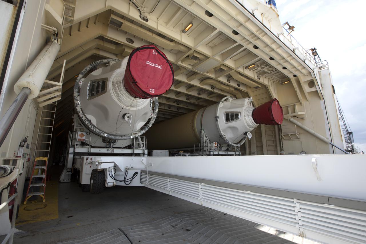 The United Launch Alliance Delta IV Heavy common booster core is being offloaded from the company's Mariner ship at Port Canaveral in Florida. The Delta IV Heavy will launch NASA's upcoming Parker Solar Probe mission. The mission will perform the closest-ever observations of a star when it travels through the Sun's atmosphere, called the corona. The probe will rely on measurements and imaging to revolutionize our understanding of the corona and the Sun-Earth connection. Liftoff atop the Delta IV Heavy rocket is scheduled to take place from Cape Canaveral's Space Launch Complex 37 in summer 2018.