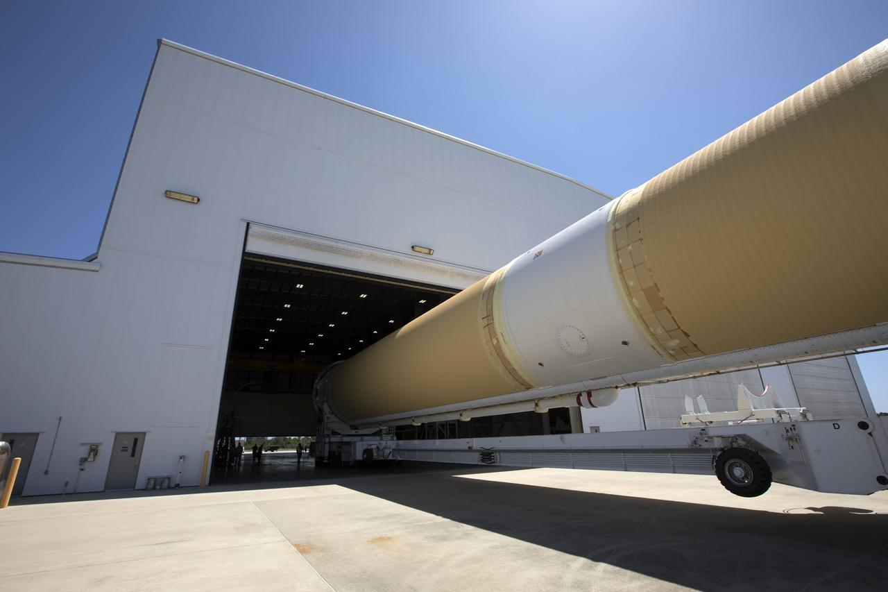 A United Launch Alliance Delta IV Heavy common booster core is transported by truck inside Cape Canaveral Air Force Station's Launch Complex 37 Horizontal Processing Facility. The Delta IV Heavy will launch NASA's upcoming Parker Solar Probe mission. The mission will perform the closest-ever observations of a star when it travels through the Sun's atmosphere, called the corona. The probe will rely on measurements and imaging to revolutionize our understanding of the corona and the Sun-Earth connection. Liftoff atop the Delta IV Heavy rocket is scheduled to take place from Cape Canaveral's Space Launch Complex 37 in summer 2018. 