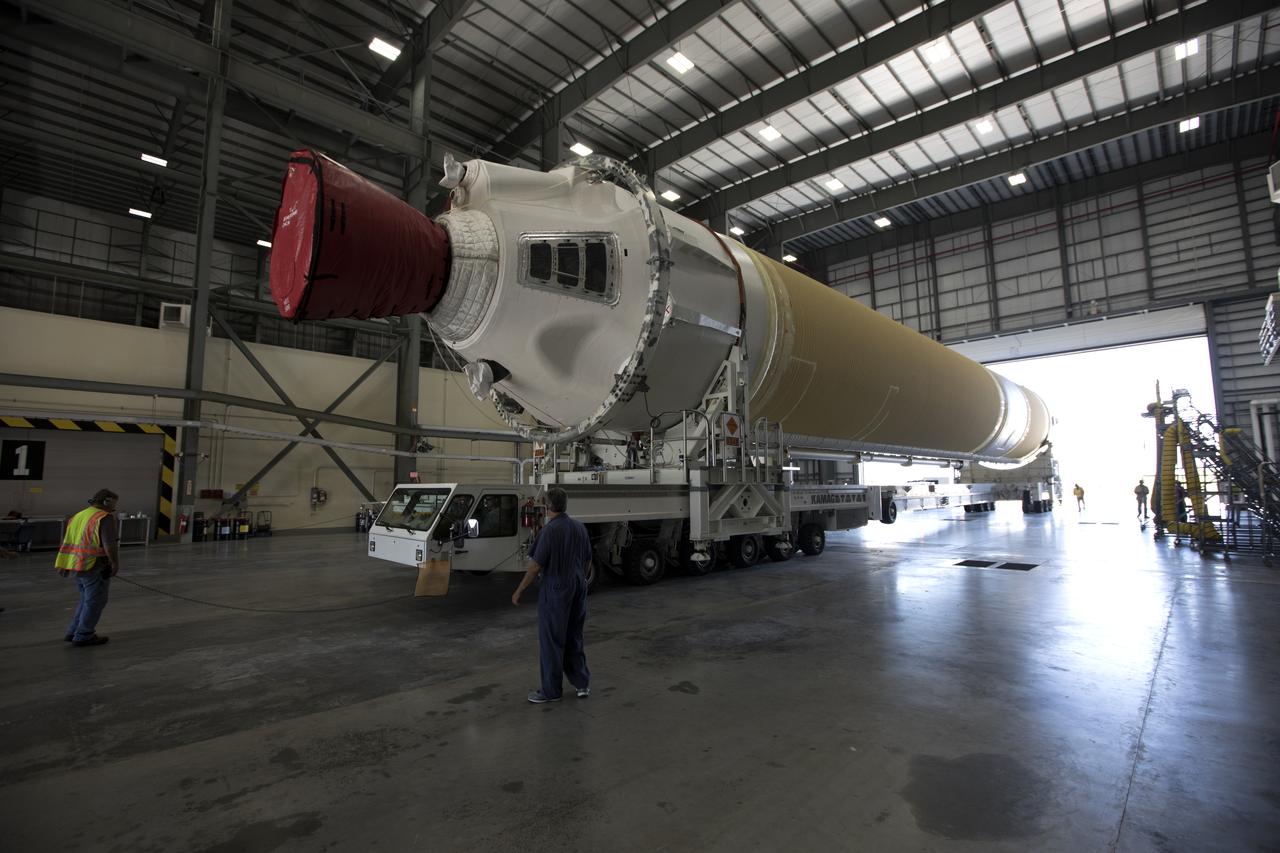 A United Launch Alliance Delta IV Heavy common booster core is transported by truck inside Cape Canaveral Air Force Station's Launch Complex 37 Horizontal Processing Facility. The Delta IV Heavy will launch NASA's upcoming Parker Solar Probe mission. The mission will perform the closest-ever observations of a star when it travels through the Sun's atmosphere, called the corona. The probe will rely on measurements and imaging to revolutionize our understanding of the corona and the Sun-Earth connection. Liftoff atop the Delta IV Heavy rocket is scheduled to take place from Cape Canaveral's Space Launch Complex 37 in summer 2018. 