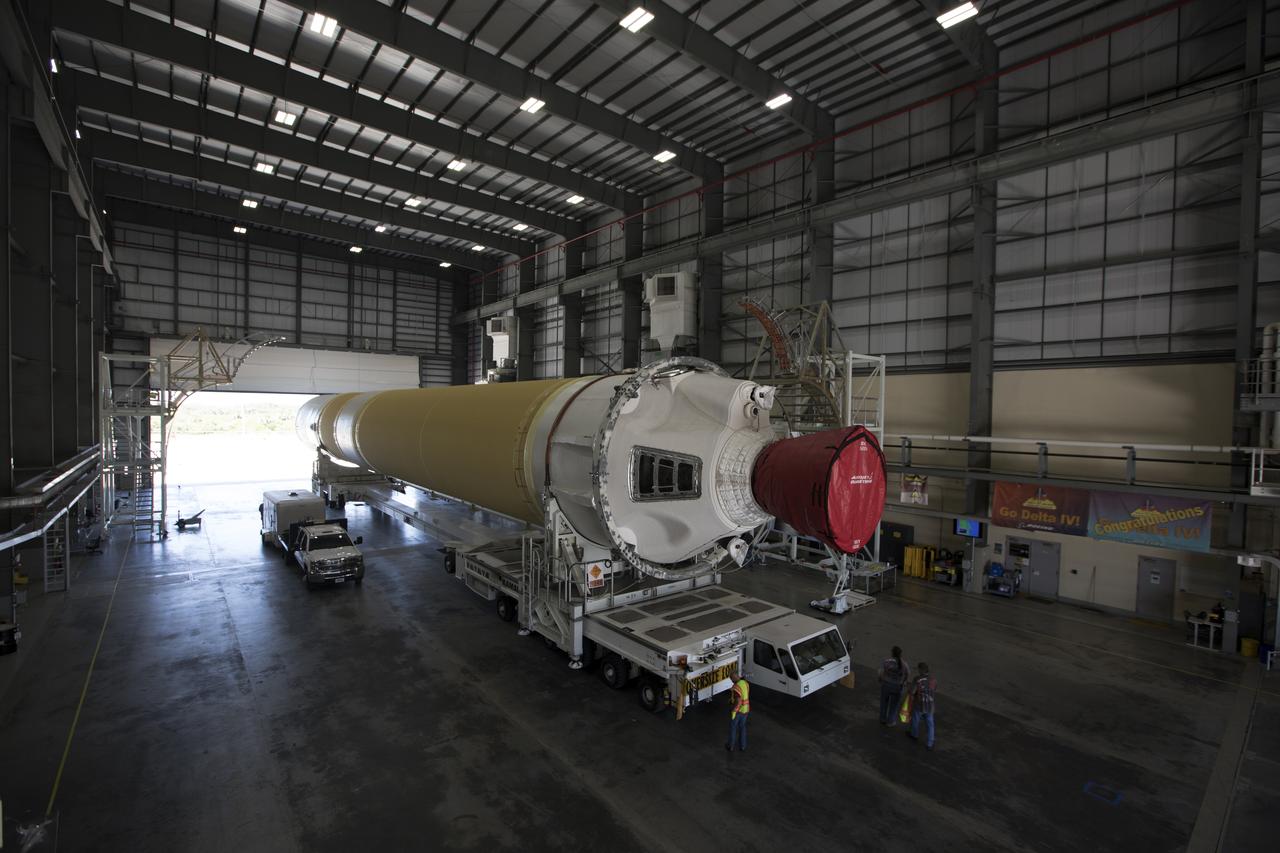 A United Launch Alliance Delta IV Heavy common booster core is transported by truck inside Cape Canaveral Air Force Station's Launch Complex 37 Horizontal Processing Facility. The Delta IV Heavy will launch NASA's upcoming Parker Solar Probe mission. The mission will perform the closest-ever observations of a star when it travels through the Sun's atmosphere, called the corona. The probe will rely on measurements and imaging to revolutionize our understanding of the corona and the Sun-Earth connection. Liftoff atop the Delta IV Heavy rocket is scheduled to take place from Cape Canaveral's Space Launch Complex 37 in summer 2018. 