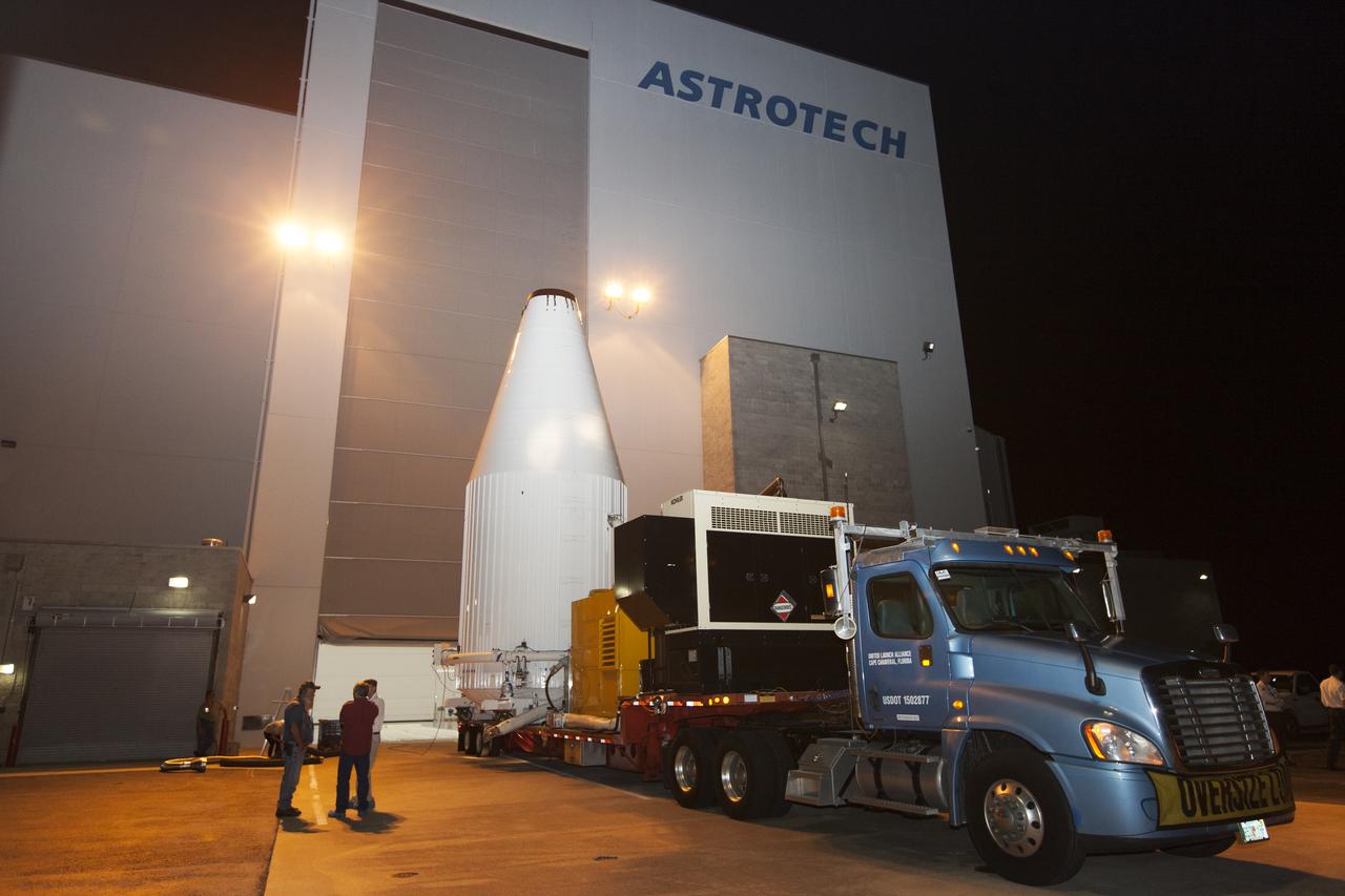Inside the Astrotech facility in Titusville, Florida, the payload fairing for NASA's Tracking and Data Relay Satellite, TDRS-M, is moved into position to encapsulate the spacecraft. TDRS-M is the latest spacecraft destined for the agency's constellation of communications satellites that allows nearly continuous contact with orbiting spacecraft ranging from the International Space Station and Hubble Space Telescope to the array of scientific observatories. Liftoff atop a United Launch Alliance Atlas V rocket is scheduled to take place from Space Launch Complex 41 at Cape Canaveral Air Force Station at 8:03 a.m. EDT Aug. 18, 2017.