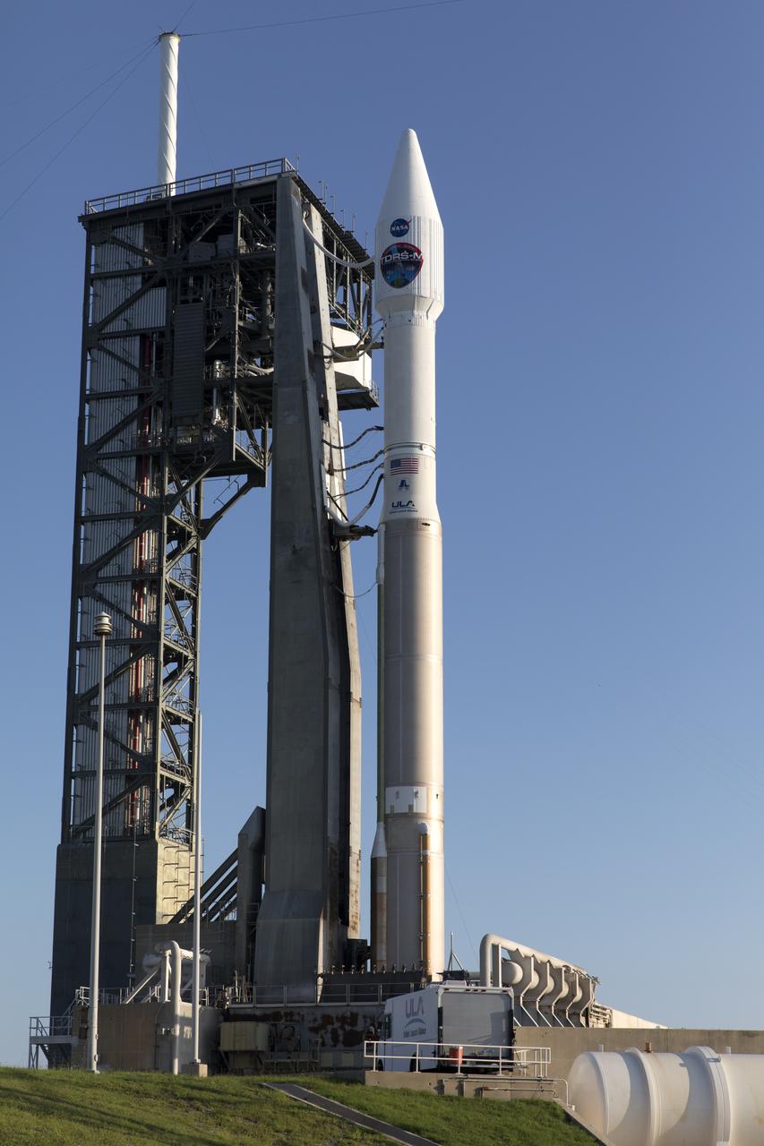 A United Launch Alliance Atlas V rocket stands at Space Launch Complex 41 at Cape Canaveral Air Force Station in Florida. The launch vehicle will send NASA's Tracking and Data Relay Satellite, TDRS-M to orbit. TDRS-M is the latest spacecraft destined for the agency's constellation of communications satellites that allows nearly continuous contact with orbiting spacecraft ranging from the International Space Station and Hubble Space Telescope to the array of scientific observatories. Liftoff atop a United Launch Alliance Atlas V rocket is scheduled to take place from Space Launch Complex 41 at Cape Canaveral Air Force Station at 8:03 a.m. EDT Aug. 18.