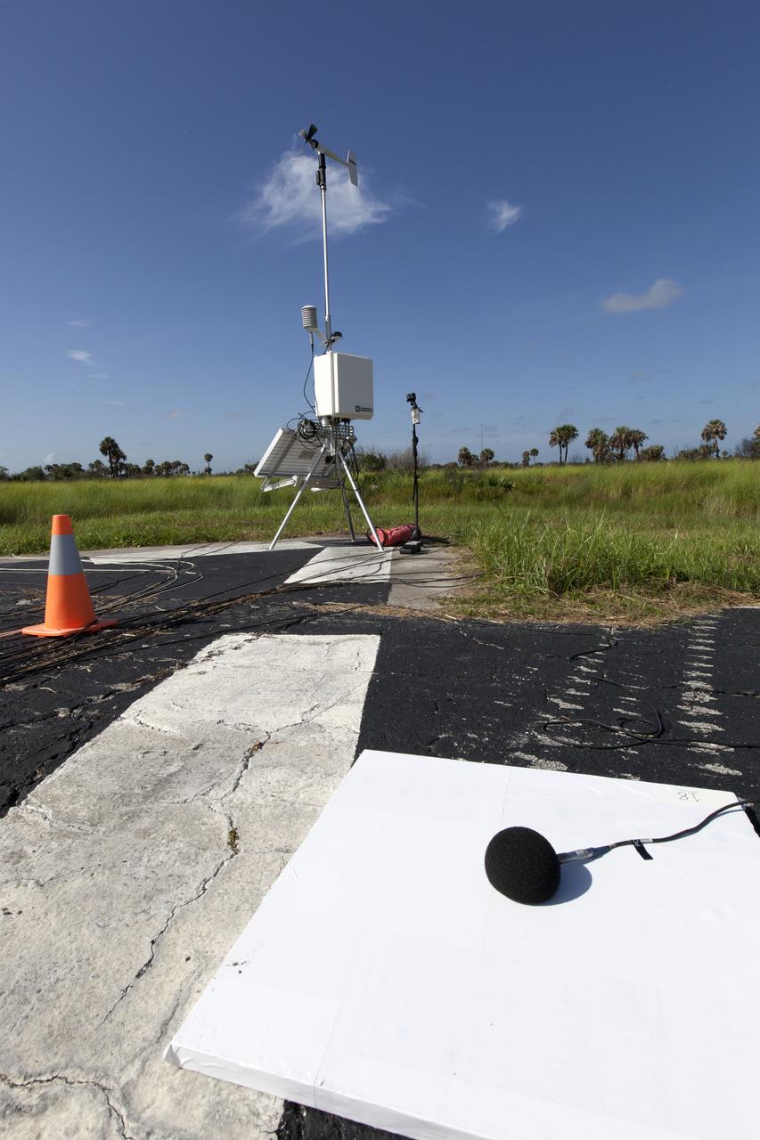 Microphone arrays and other instrumentation are strategically positioned along the ground at NASA's Kennedy Space Center in Florida. They have been set up to collect sound signatures from sonic booms created by agency F-18 jets flying faster than the speed of sound. Several flights a day have been taking place the week of Aug. 21, 2017 as part of NASA's Sonic Booms in Atmospheric Turbulence, or SonicBAT II Program. NASA at Kennedy is partnering with the agency's Armstrong Flight Research Center in California, Langley Research Center in Virginia, and Space Florida for a program in which F-18 jets will take off from the Shuttle Landing Facility and fly at supersonic speeds while agency researchers measure the effects of low-altitude turbulence caused by sonic booms.