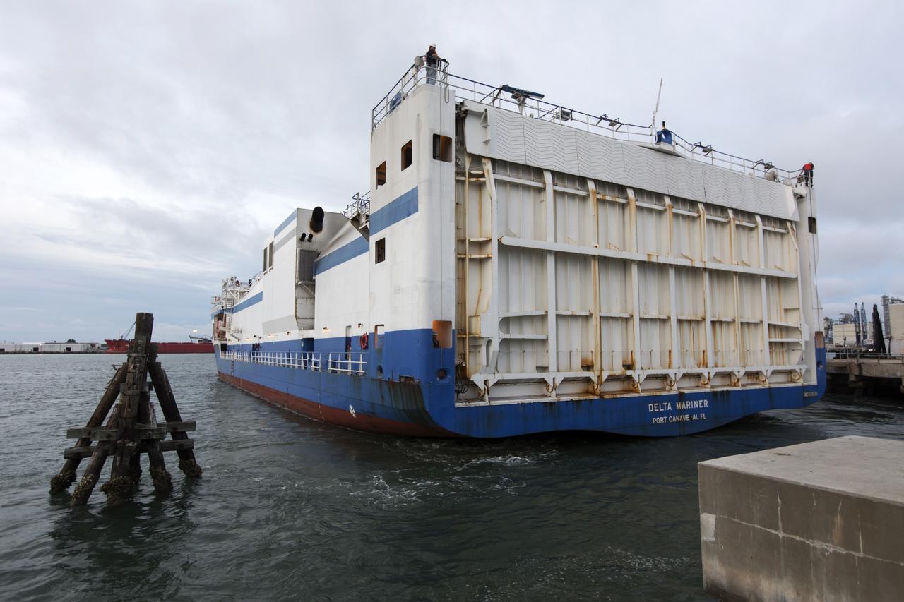 The United Launch Alliance Mariner arrives at Port Canaveral's Army Warf carrying the third Delta IV Heavy common booster core and second stage for NASA's upcoming Parker Solar Probe spacecraft. The mission will perform the closest-ever observations of a star when it travels through the Sun's atmosphere, called the corona. The probe will rely on measurements and imaging to revolutionize our understanding of the corona and the Sun-Earth connection. Liftoff atop the Delta IV Heavy rocket is scheduled to take place from Cape Canaveral's Space Launch Complex 37 in summer 2018.