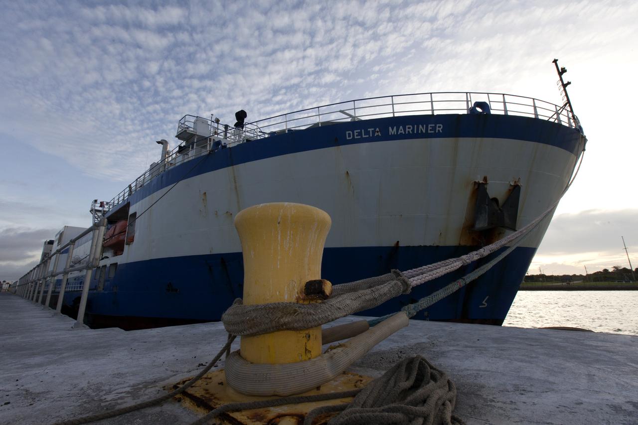 The United Launch Alliance Mariner arrives at Port Canaveral's Army Warf carrying the third Delta IV Heavy common booster core and second stage for NASA's upcoming Parker Solar Probe spacecraft. The mission will perform the closest-ever observations of a star when it travels through the Sun's atmosphere, called the corona. The probe will rely on measurements and imaging to revolutionize our understanding of the corona and the Sun-Earth connection. Liftoff atop the Delta IV Heavy rocket is scheduled to take place from Cape Canaveral's Space Launch Complex 37 in summer 2018.