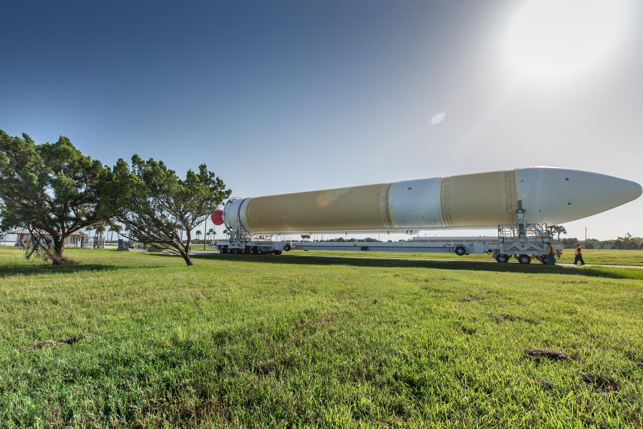 A United Launch Alliance Delta IV Heavy common booster core is transported to the Horizontal Integration Facility at Cape Canaveral Air Force Station for preflight processing. The Delta IV Heavy will launch NASA's upcoming Parker Solar Probe mission. The mission will perform the closest-ever observations of a star when it travels through the Sun's atmosphere, called the corona. The probe will rely on measurements and imaging to revolutionize our understanding of the corona and the Sun-Earth connection. Liftoff atop the Delta IV Heavy rocket is scheduled to take place from Cape Canaveral's Space Launch Complex 37 in summer 2018.