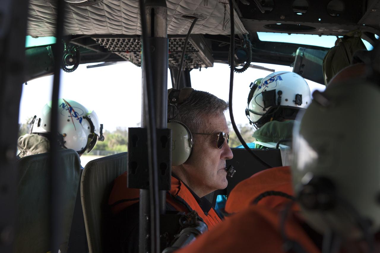 Center Director, Robert Cabana, conducts an aerial survey of NASA's Kennedy Space Center in Florida on September 12, 2017. The survey was performed to identify structures and facilities that may have sustained damage from Hurricane Irma as the storm passed Kennedy on September 10, 2017. NASA closed the center ahead of the storm's onset and only a small team of specialists known as the Rideout Team was on the center as the storm approached and passed.