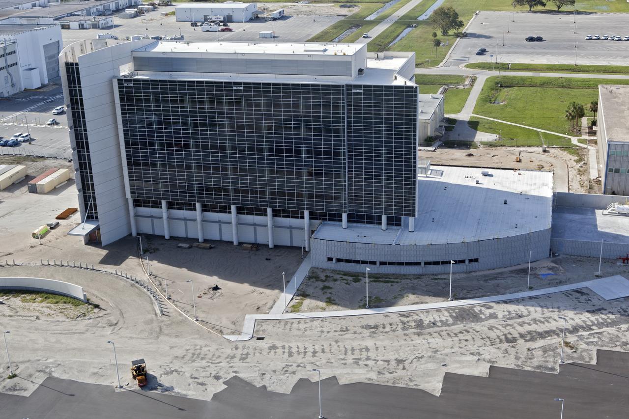 The Central Campus construction site is seen during an aerial survey of NASA's Kennedy Space Center in Florida on September 12, 2017. The survey was performed to identify structures and facilities that may have sustained damage from Hurricane Irma as the storm passed Kennedy on September 10, 2017. NASA closed the center ahead of the stormâ€™s onset and only a small team of specialists known as the Rideout Team was on the center as the storm approached and passed.