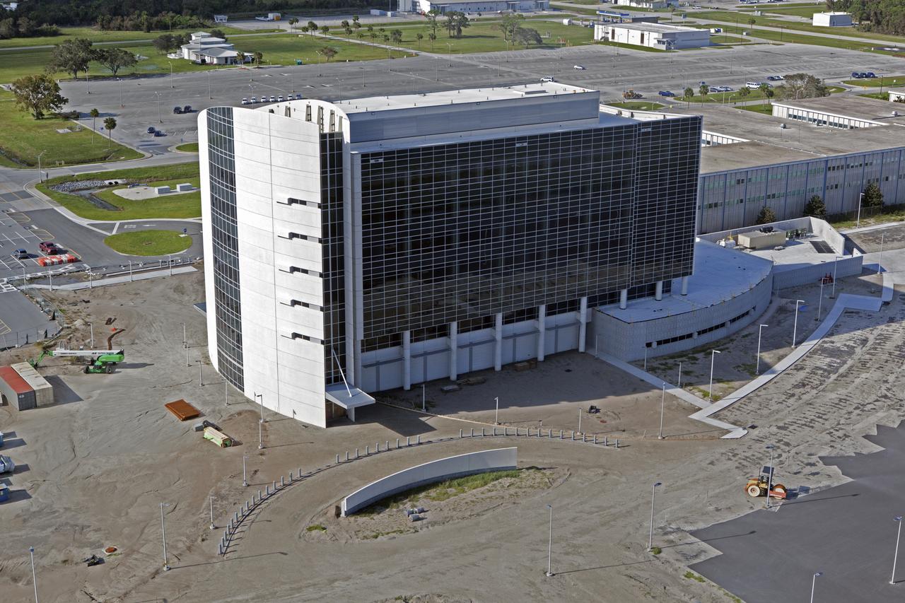 The Central Campus construction site is seen during an aerial survey of NASA's Kennedy Space Center in Florida on September 12, 2017. The survey was performed to identify structures and facilities that may have sustained damage from Hurricane Irma as the storm passed Kennedy on September 10, 2017. NASA closed the center ahead of the stormâ€™s onset and only a small team of specialists known as the Rideout Team was on the center as the storm approached and passed.