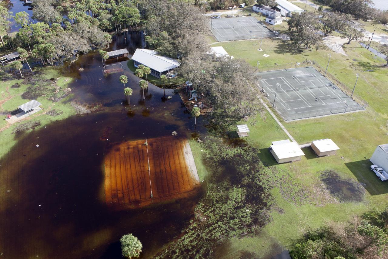 Kars Park I is seen during an aerial survey of NASA's Kennedy Space Center in Florida on September 12, 2017. The survey was performed to identify structures and facilities that may have sustained damage from Hurricane Irma as the storm passed Kennedy on September 10, 2017. NASA closed the center ahead of the storm's onset and only a small team of specialists known as the Rideout Team was on the center as the storm approached and passed.