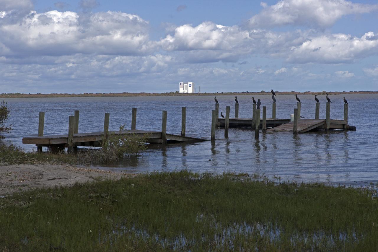 A boat dock torn apart is seen during a survey of NASA's Kennedy Space Center in Florida on September 12, 2017. The survey was performed to identify structures and facilities that may have sustained damage from Hurricane Irma as the storm passed Kennedy on September 10, 2017. NASA closed the center ahead of the storm's onset and only a small team of specialists known as the Rideout Team was on the center as the storm approached and passed.