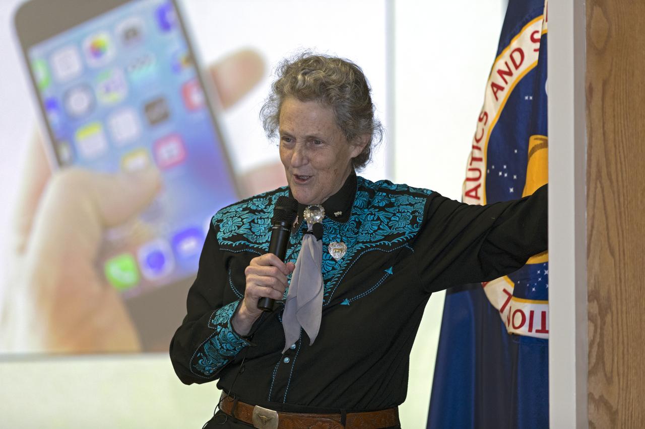 Dr. Temple Grandin addresses employees as the keynote speaker at Kennedy Space Center's annual National Disability Employment Awareness Month (NDEAM) event. A prominent author and speaker on animal behavior and autism, she is a professor of animal science at Colorado State University in Fort Collins, Colorado. Kennedy's Disability Awareness and Action Working Group partnered with the Kennedy Networking Opportunities for Women group to sponsor the presentation.