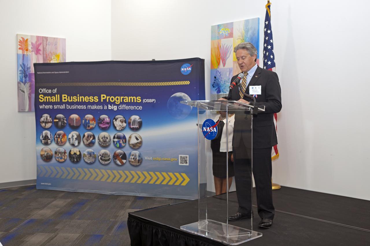 John Murray, chief executive officer of the Canaveral Port Authority, welcomes participants to the Kennedy Space Center's 27th Business Opportunities Expo at Cruise Terminal 5 at Port Canaveral in Florida. The event featured more than 180 businesses, large and small, and government exhibitors from throughout the Space Coast and the nation. The Business Opportunities Expo is sponsored by the NASA KSC Prime Contractor Board, KSC Industry Assistance Office, 45th Space Wing and Canaveral Port Authority. Exhibitors included vendors from a variety of product and service areas, such as computer technology, engineering services, communication equipment and services, and construction and safety products, to name a few. Representatives from the 45th Space Wing, KSC prime contractors, NASA and many more agencies and organizations were on hand to provide information and answer questions.